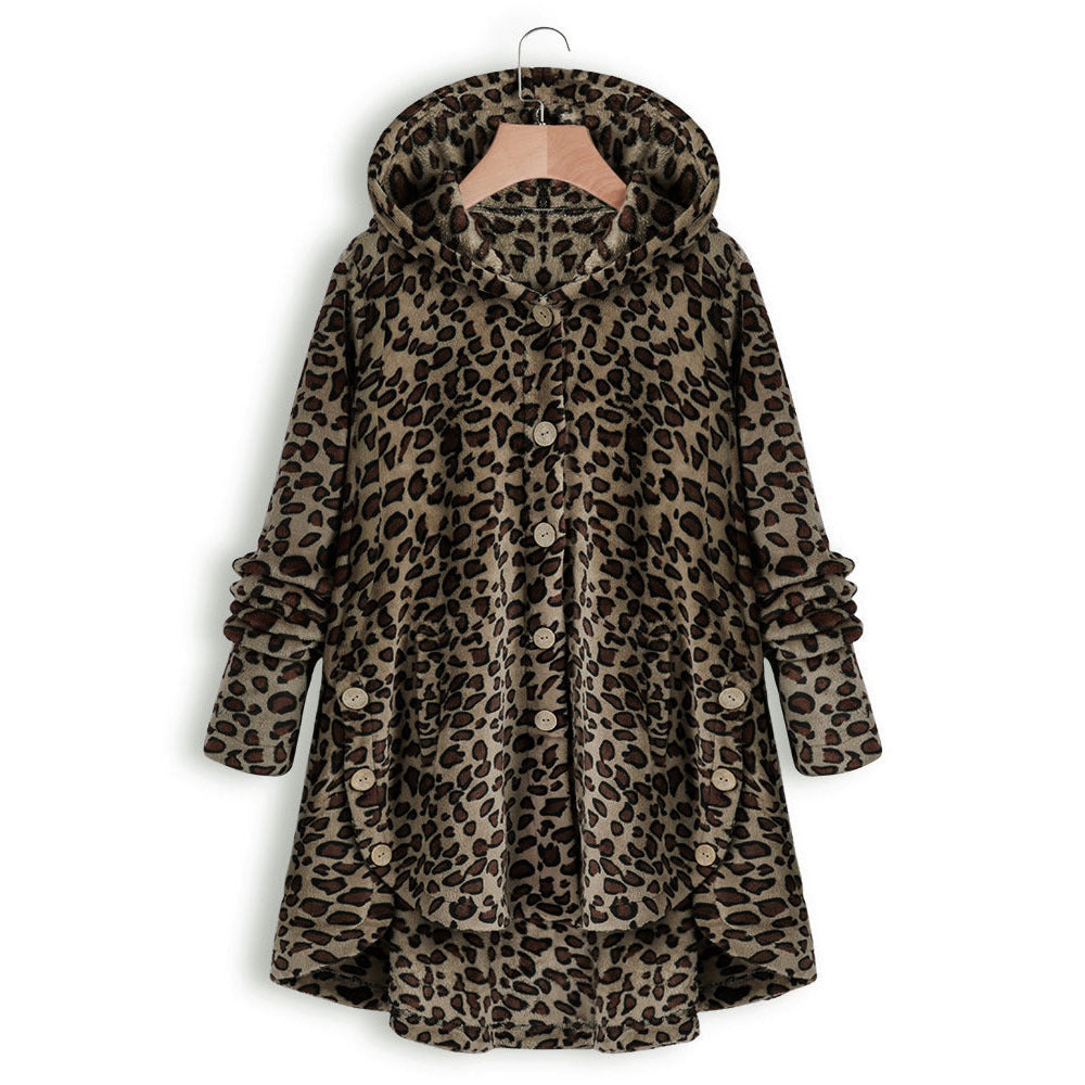 Damen Kapuzenjacke Tiermuster Knopfdetails