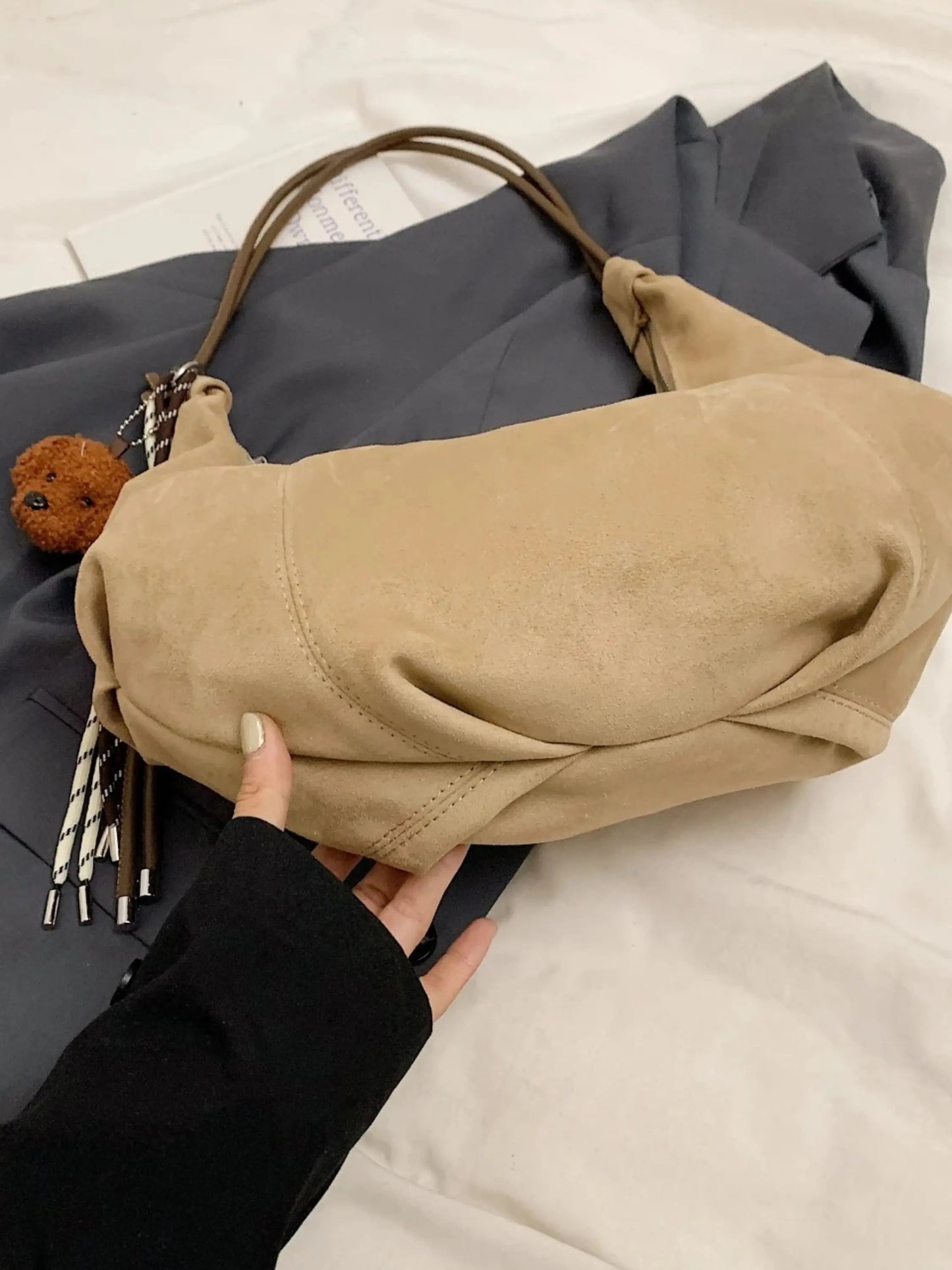 Amalia Damen Wildleder Hobo Tasche Boho Chic Braun