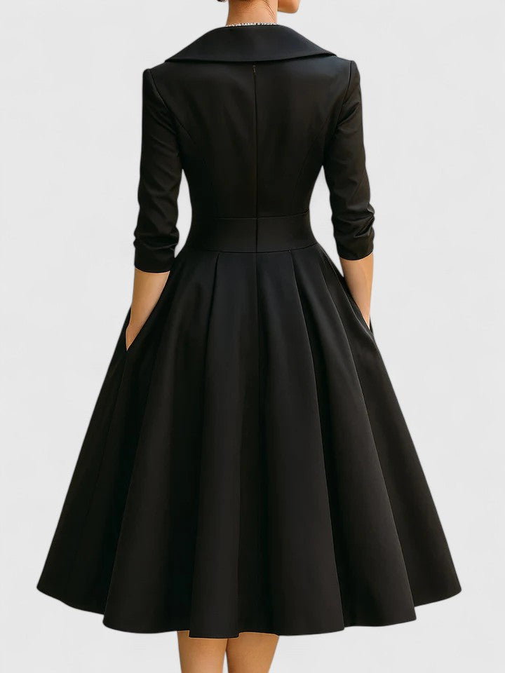 Damen A-Linienkleid Wickelkragen Feminin