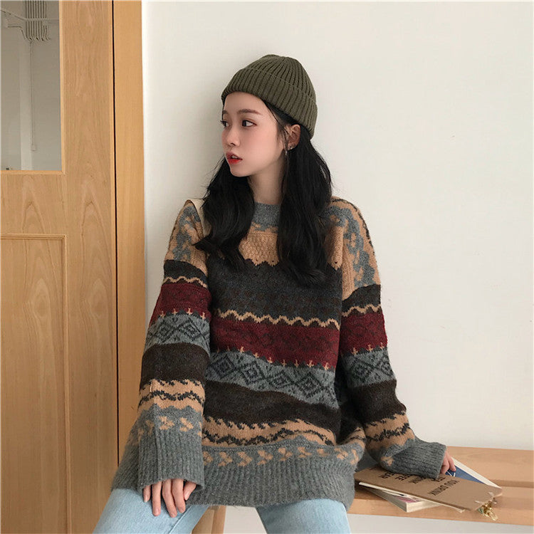 Damen Grobstrickpullover Lässiger Schnitt Bunt
