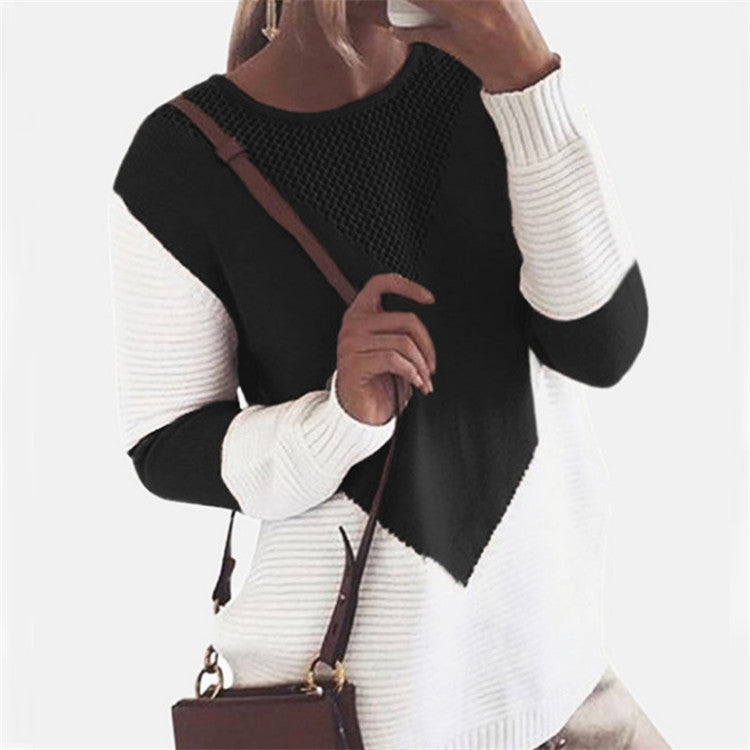 Damen Strickpullover Strukturdesign Kontrastärmel - Eveloria