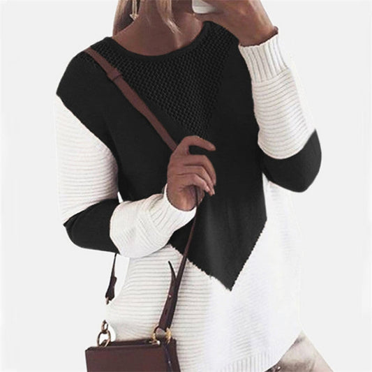 Damen Strickpullover Strukturdesign Kontrastärmel - Eveloria