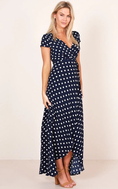 Damen Maxikleid Asymmetrischer Saum V-Ausschnitt Eveloria