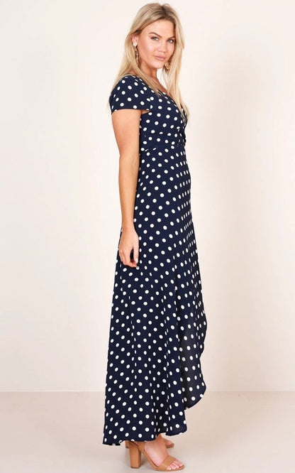 Damen Maxikleid Asymmetrischer Saum V-Ausschnitt Eveloria