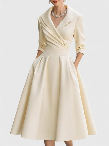 Damen A-Linienkleid Wickelkragen Feminin
