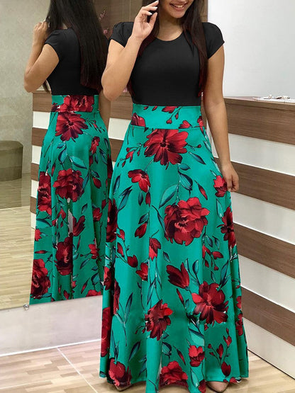 Damen Maxirock Floralmuster Elastischer Bund Eveloria