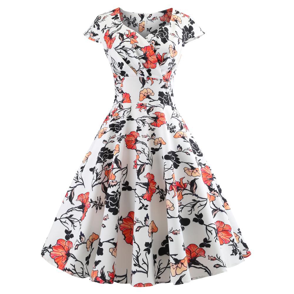 Damen A-Linien Kleid Florales Design Wickelausschnitt - Eveloria