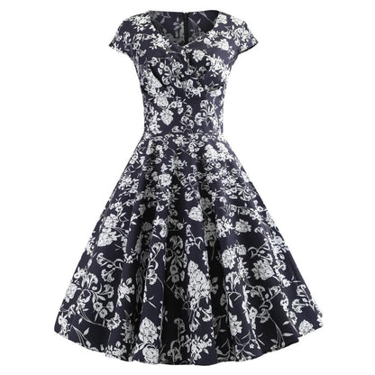 Damen Wickelkleid Florales Design Baumwolle Schwarz - Eveloria