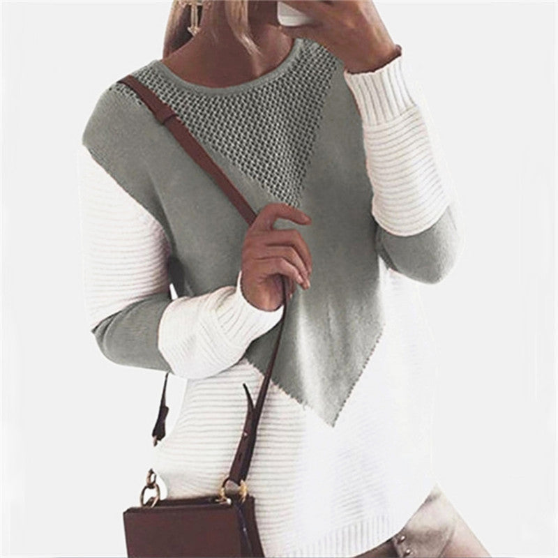 Damen Strickpullover Strukturdesign Kontrastärmel