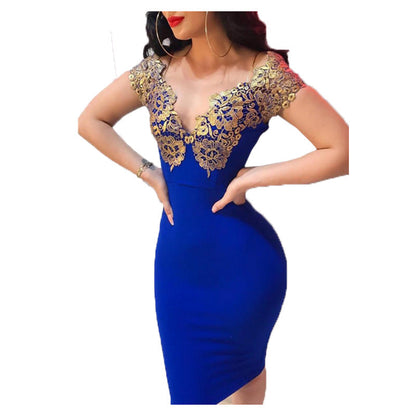 Damen Cocktailkleid Spitzenärmel Verführerischer Ausschnitt Eveloria