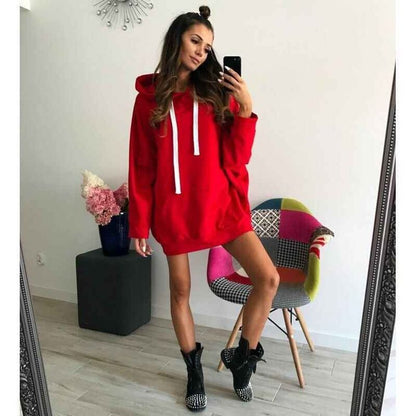 Damen Hoodie-Kleid Kapuze Taschen Eveloria