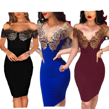 Damen Cocktailkleid Spitzenärmel Verführerischer Ausschnitt Eveloria - Eveloria