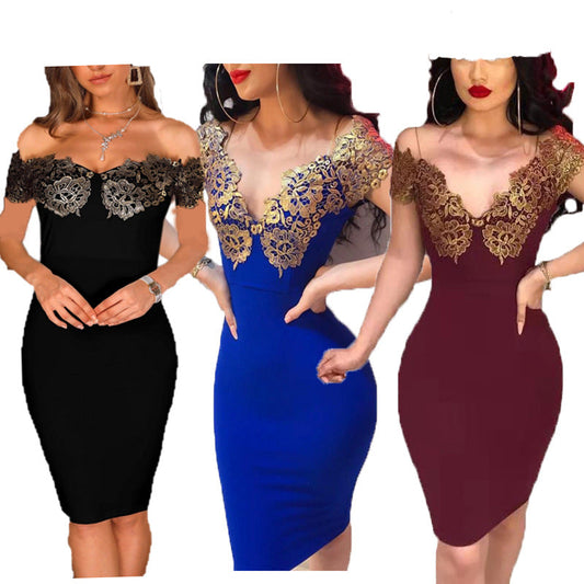 Damen Cocktailkleid Spitzenärmel Verführerischer Ausschnitt Eveloria - Eveloria