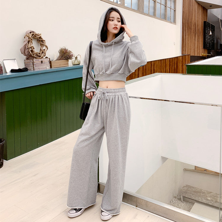 Damen Loungewear-Set Kapuzenpullover Hose Bequem Grau