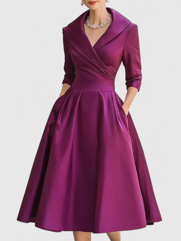 Damen A-Linienkleid Wickelkragen Feminin