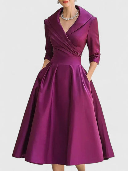 Damen A-Linienkleid Wickelkragen Feminin