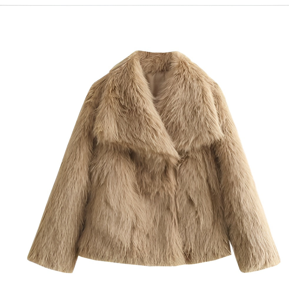 Damen Kunstfelljacke Uni Kuschelig Warm