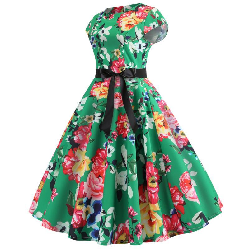 Damen Midi-Kleid Floralmuster Verstellbarer Gürtel Eveloria