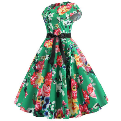 Damen Midi-Kleid Floralmuster Verstellbarer Gürtel Eveloria