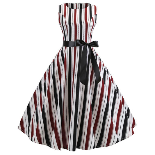 Damen A-Linien Kleid Streifenmuster Taillengürtel - Eveloria