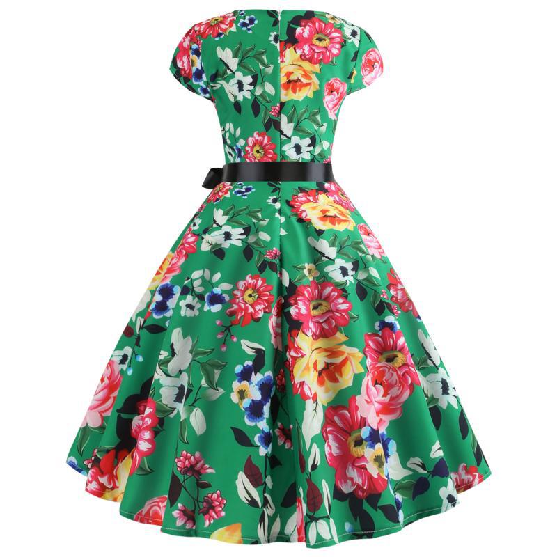 Damen Midi-Kleid Floralmuster Verstellbarer Gürtel Eveloria