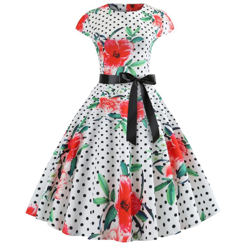 Damen Swingkleid Florales Design Polka-Dots - Eveloria