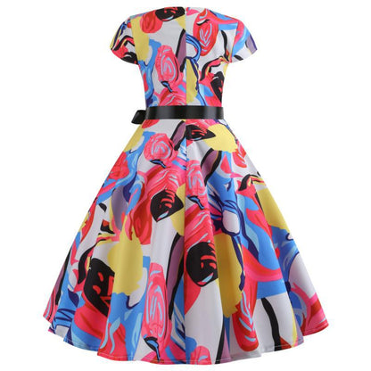 Damen Swingkleid Floral-Design Taillengürtel Eveloria