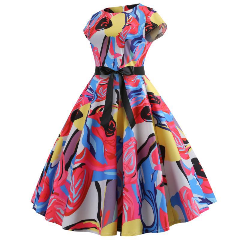 Damen Swingkleid Floral-Design Taillengürtel Eveloria