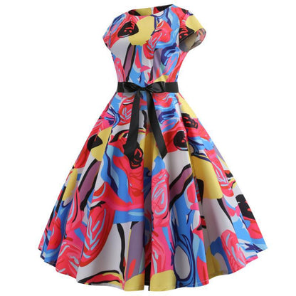 Damen Swingkleid Floral-Design Taillengürtel Eveloria