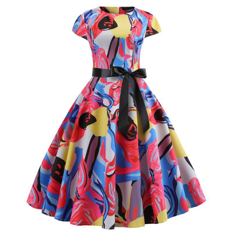 Damen Swingkleid Floral-Design Taillengürtel Eveloria - Eveloria