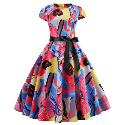 Damen Swingkleid Floral-Design Taillengürtel Eveloria - Eveloria