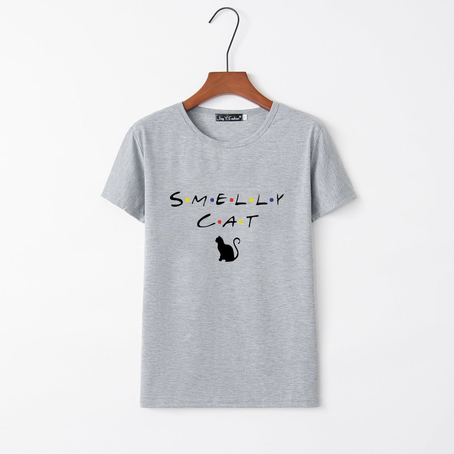 Damen T-Shirt Katzenmotiv Rundhals