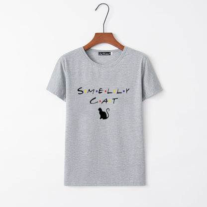 Damen T-Shirt Katzenmotiv Rundhals