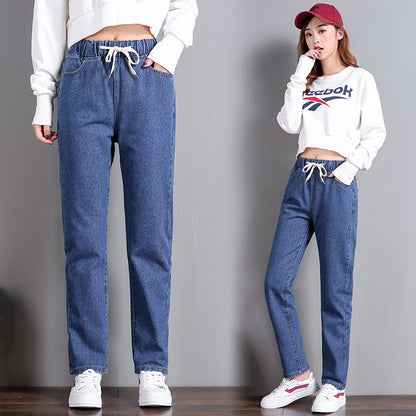 Damen Jeans Elastischer Bund Seitentaschen Blau Eveloria