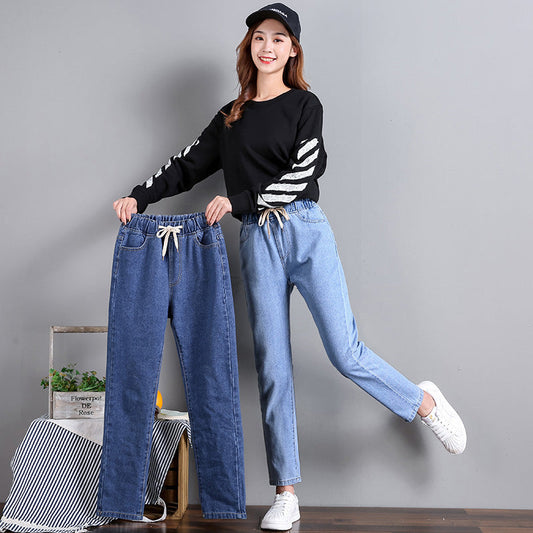 Damen Jeans Elastischer Bund Seitentaschen Blau Eveloria - Eveloria