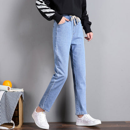 Damen Jeans Elastischer Bund Seitentaschen Blau Eveloria