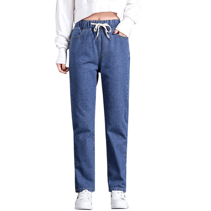 Damen Jeans Elastischer Bund Seitentaschen Blau Eveloria