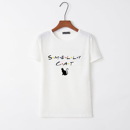 Damen T-Shirt Katzenmotiv Rundhals