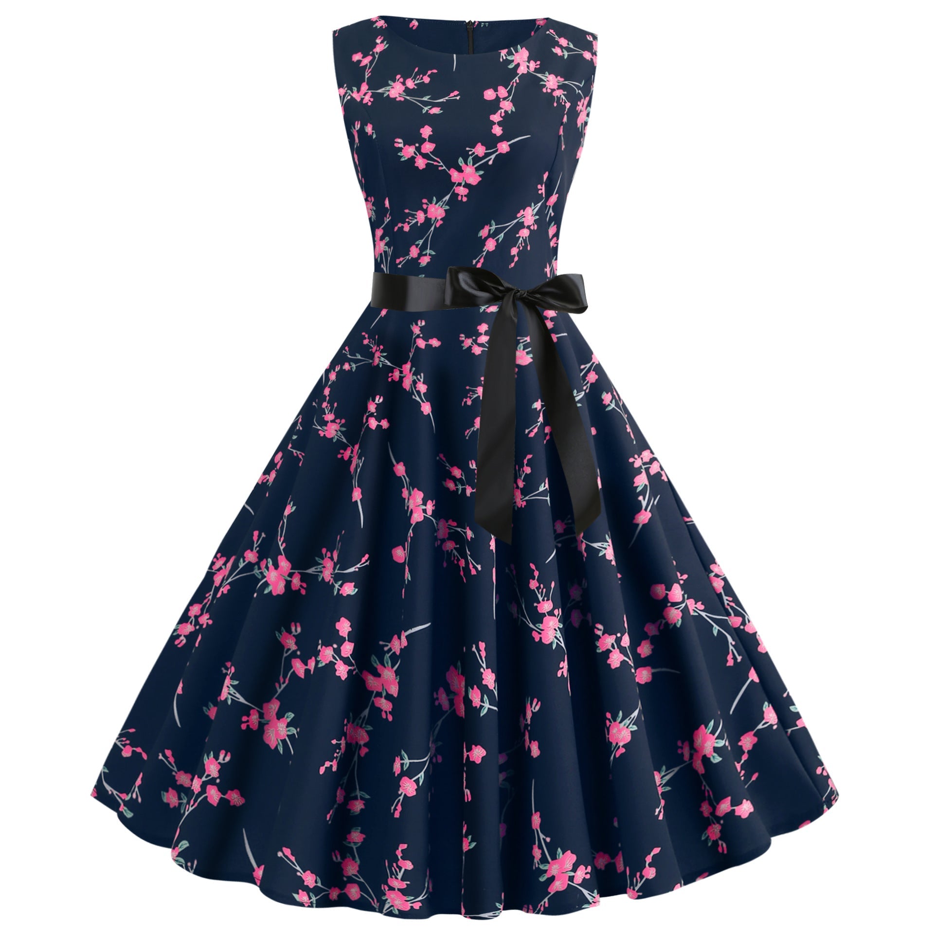 Damen Midi-Kleid Florales Muster Spitze Schwarz - Eveloria
