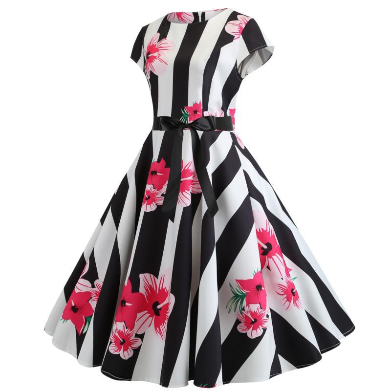 Damen Swingkleid Vintage Stil Floral Tailliert