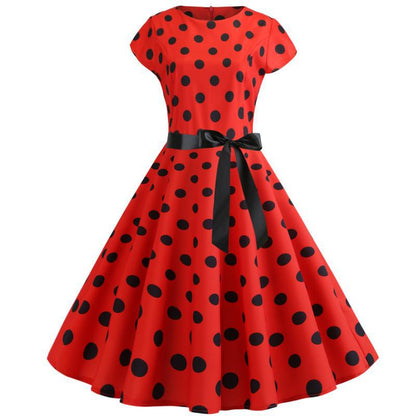 Damen Retro Swingkleid Punktmuster schmal Taillengürtel - Eveloria