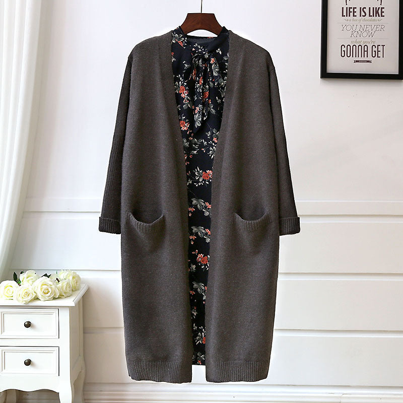Damen Strickjacke Lang Mit Taschen Offener Schnitt Eveloria
