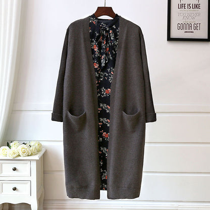 Damen Strickjacke Lang Mit Taschen Offener Schnitt Eveloria