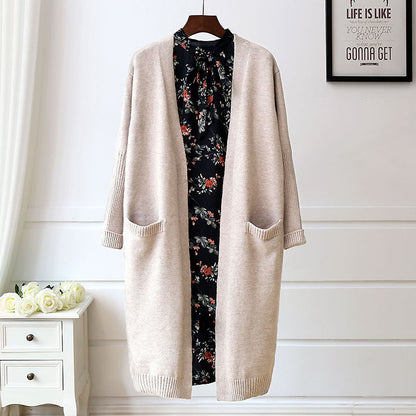 Damen Strickjacke Lang Mit Taschen Offener Schnitt Eveloria