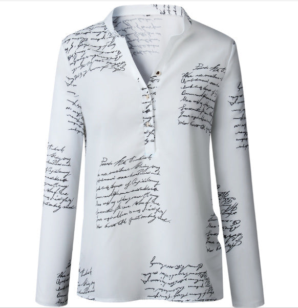Damen Bluse Schriftmuster Elegant Baumwolle Weiß