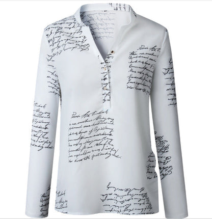 Damen Bluse Schriftmuster Elegant Baumwolle Weiß