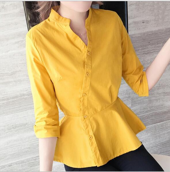 Damen Bluse Peplum Schnitt Stehkragen Modern Eveloria