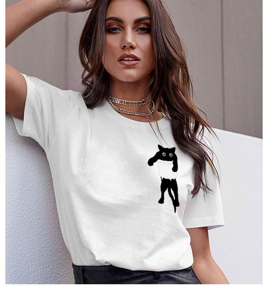 Damen T-Shirt Tiermotiv Lockerer Schnitt Eveloria - Eveloria