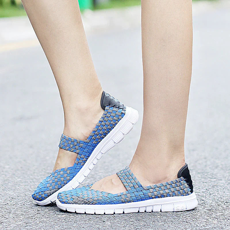 Elastische Damen Flache Schuhe Leicht Gewebt