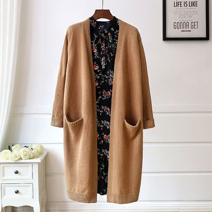 Damen Strickjacke Lang Mit Taschen Offener Schnitt Eveloria